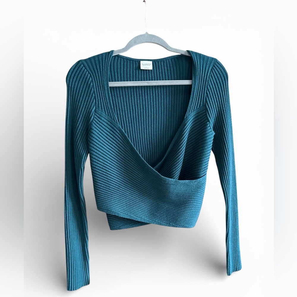 ABERCROMBIE & FITCH LuxeLoft Soft Slim‎ Wrap Ballet Sweater Ribbed Teal Green L